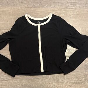 YPB Women's Black Button Down Shirt with White Accents